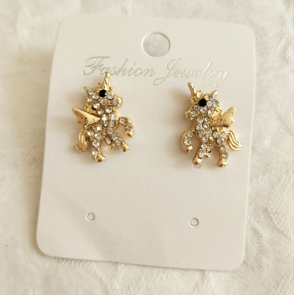 Rhinestone Unicorn Pegasus Earrings - Picture 1 of 3